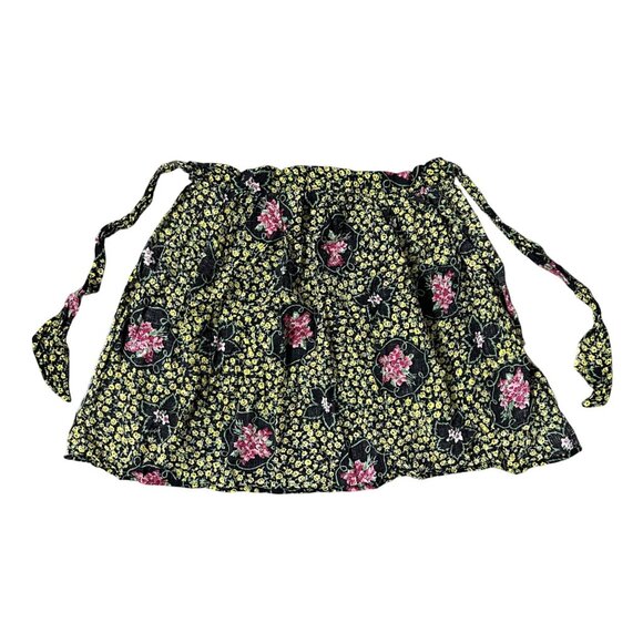 Vintage Floral Apron 50s Handmade Black Pink Yellow Flowers One Pocket Tie Back - Picture 3 of 6